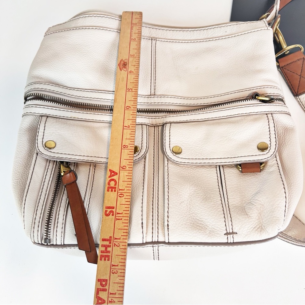 Vintage Fossil Crossbody White Textured Leather Multi Pocket Adjustable Strap - Picture 12 of 15